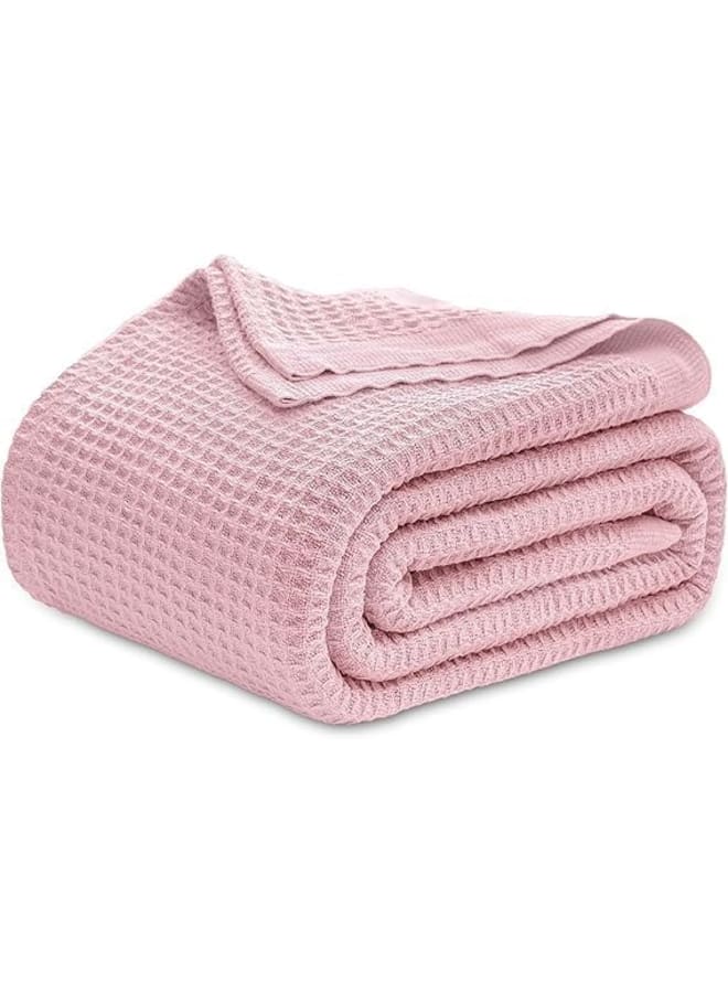 Moro Moro Moru Pure Cotton Bed Blanket Breathable Soft Waffle Weave Blanket for Spring Summer Pink - Image 1